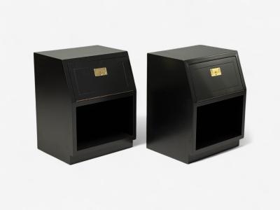 Henredon Furniture Henredon Mid Century Modern Black Lacquer Brass Campaign Nightstands 1960s