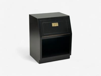  Henredon Furniture Henredon Mid Century Modern Black Lacquer Brass Campaign Nightstands 1960s