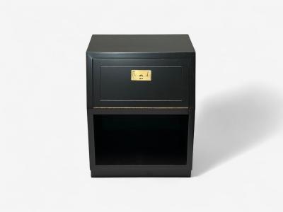  Henredon Furniture Henredon Mid Century Modern Black Lacquer Brass Campaign Nightstands 1960s