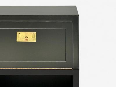  Henredon Furniture Henredon Mid Century Modern Black Lacquer Brass Campaign Nightstands 1960s