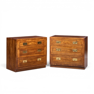 Henredon Furniture Henredon Scene One Oak and Brass Campaign Dresser Chests of Drawers Pair