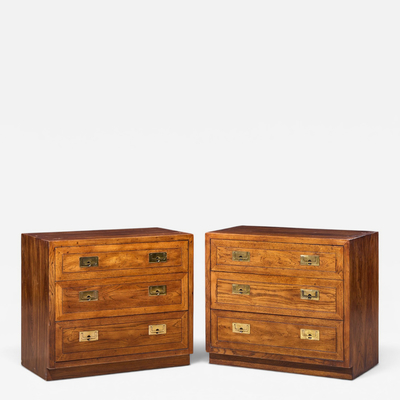  Henredon Furniture Henredon Scene One Oak and Brass Campaign Dresser Chests of Drawers Pair