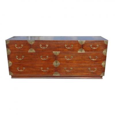  Henredon Furniture Pair Henredon Tansu Campaign Nightstands