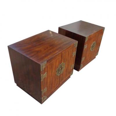  Henredon Furniture Pair Henredon Tansu Campaign Nightstands