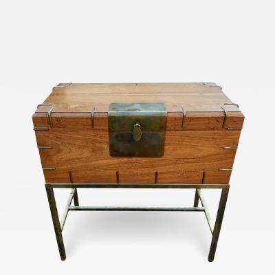 Henredon Furniture Vintage Campaign Style Walnut Trunk Table on Brass Stand Mid Century Modern