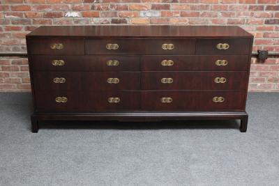  Henredon Furniture Vintage Stained Satinwood Nine Drawer Dresser with Brass Pulls by Henredon