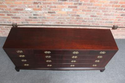 Henredon Furniture Vintage Stained Satinwood Nine Drawer Dresser with Brass Pulls by Henredon
