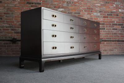  Henredon Furniture Vintage Stained Satinwood Nine Drawer Dresser with Brass Pulls by Henredon