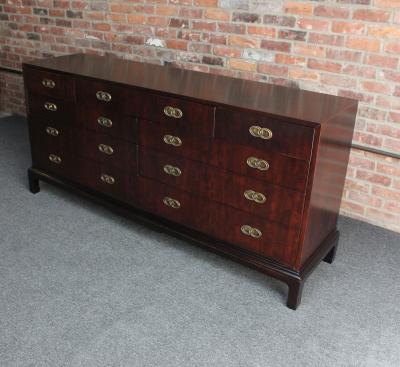  Henredon Furniture Vintage Stained Satinwood Nine Drawer Dresser with Brass Pulls by Henredon