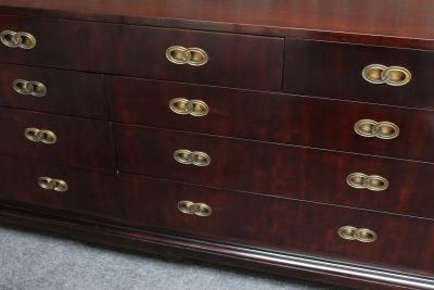  Henredon Furniture Vintage Stained Satinwood Nine Drawer Dresser with Brass Pulls by Henredon