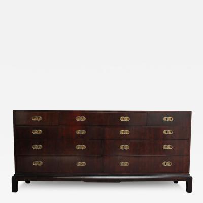  Henredon Furniture Vintage Stained Satinwood Nine Drawer Dresser with Brass Pulls by Henredon