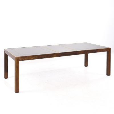  Henredon Henredon Mid Century Walnut Mirrored Top Expanding Dining Table with 2 Leaves