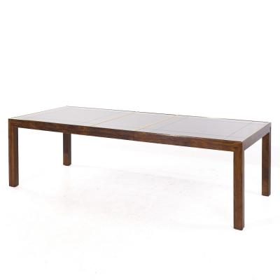  Henredon Henredon Mid Century Walnut Mirrored Top Expanding Dining Table with 2 Leaves