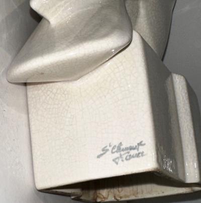  Henri Guingot Henri Guingot Saint Clement France White Crackle Ceramic Dove