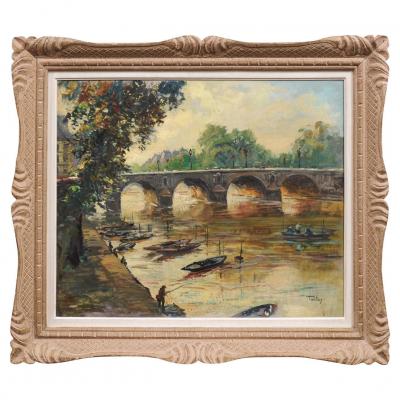  Henri Pontoy French Henri Jean Pontoy Oil on Canvas Painting of the Pont Neuf over the Seine