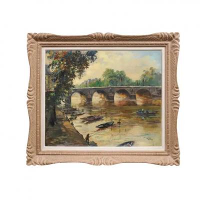  Henri Pontoy French Henri Jean Pontoy Oil on Canvas Painting of the Pont Neuf over the Seine