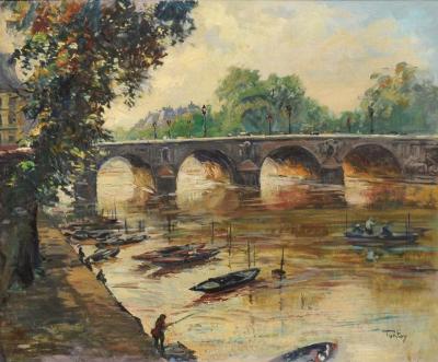  Henri Pontoy French Henri Jean Pontoy Oil on Canvas Painting of the Pont Neuf over the Seine