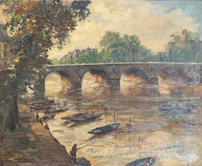  Henri Pontoy French Henri Jean Pontoy Oil on Canvas Painting of the Pont Neuf over the Seine
