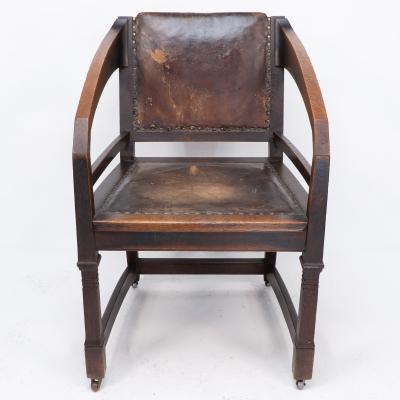  Henry Van De Velde Henry Van De Velde Style of an Arts Crafts Oak Armchair Original Leather