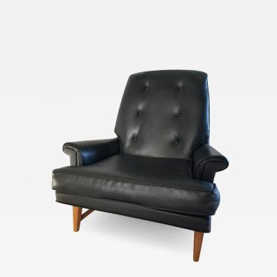  Heritage Furniture Handsome Heritage Black Leather Lounge Tufted Chair Wormley Dunbar Era 1950s