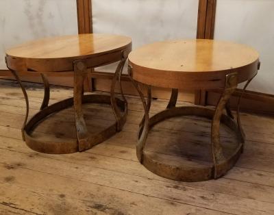 Heritage Furniture Pair of 1960s Heritage Cypress Oval Side Tables with Gilt Iron Bases