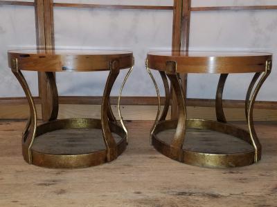  Heritage Furniture Pair of 1960s Heritage Cypress Oval Side Tables with Gilt Iron Bases
