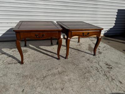  Heritage Furniture Pair of Heritage Furniture Parquet Top Hollywood Regency Walnut End Tables