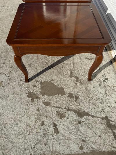  Heritage Furniture Pair of Heritage Furniture Parquet Top Hollywood Regency Walnut End Tables