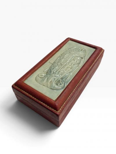  Herm s 1960s Stitched leather and ceramic decorative box by Dupre Lafon for Hermes