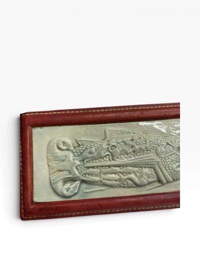  Herm s 1960s Stitched leather and ceramic decorative box by Dupre Lafon for Hermes