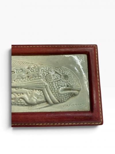  Herm s 1960s Stitched leather and ceramic decorative box by Dupre Lafon for Hermes