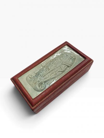  Herm s 1960s Stitched leather and ceramic decorative box by Dupre Lafon for Hermes