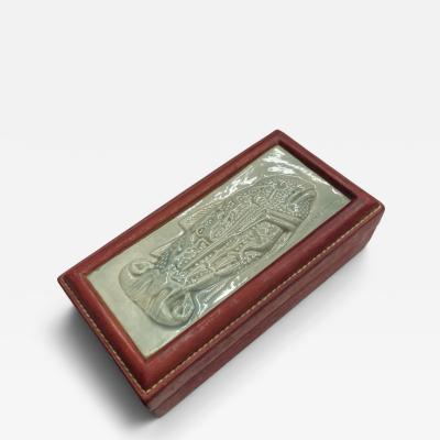  Herm s 1960s Stitched leather and ceramic decorative box by Dupre Lafon for Hermes