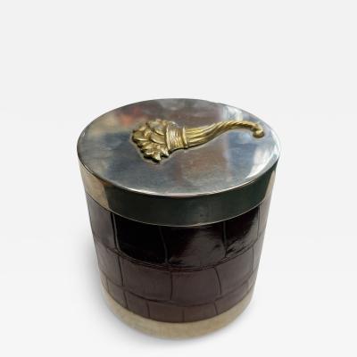  Herm s 1970s Crocodile slkin and silver plated metal decorative box by Herm s