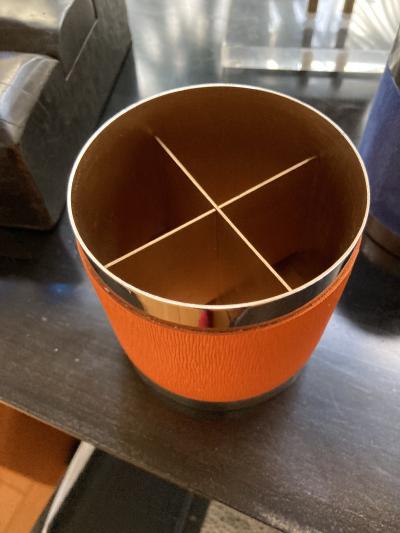 Herm s 1970s Decorative leather and metal box by Herm s