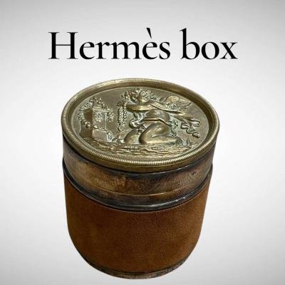  Herm s 1970s Suede and silver plated putti box by Herm s