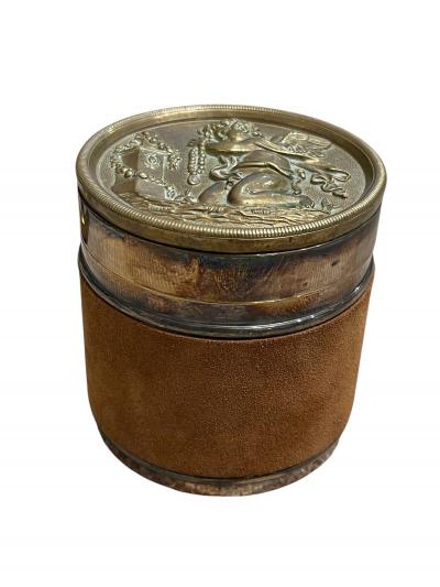  Herm s 1970s Suede and silver plated putti box by Herm s
