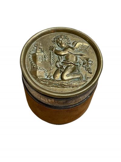  Herm s 1970s Suede and silver plated putti box by Herm s