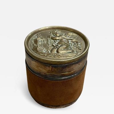  Herm s 1970s Suede and silver plated putti box by Herm s