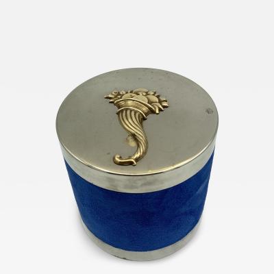 Herm s 1970s decorative box covered with blue suede by Herm s