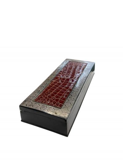 Herm s 1980s Crocodile skin and metal box by Herm s Paris