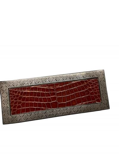 Herm s 1980s Crocodile skin and metal box by Herm s Paris