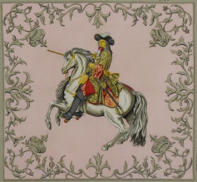  Herm s A fine framed Herm s 90 silk square of Ludvicus Magnus Louis XIV 