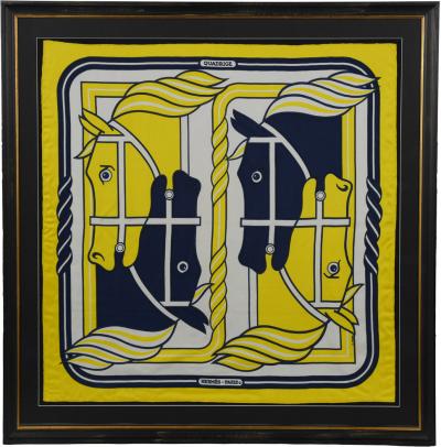  Herm s A striking framed Herm s 90 Quadrige silk square by Pierre Peron circa 1973