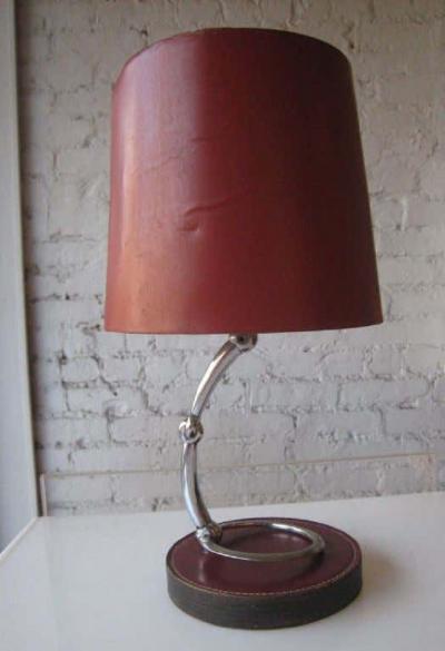  Herm s French Mid Century Modern Neoclassical Leather Desk or Table Lamp by Herm s