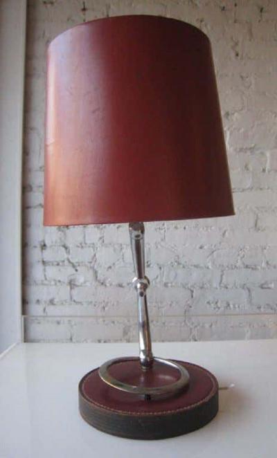  Herm s French Mid Century Modern Neoclassical Leather Desk or Table Lamp by Herm s