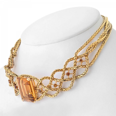  Herm s HERMES 18K YELLOW GOLD 61 50CTTW CITRINE BRAIDED CHOKER NECKLACE