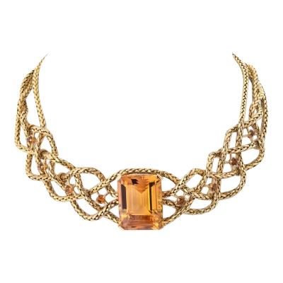  Herm s HERMES 18K YELLOW GOLD 61 50CTTW CITRINE BRAIDED CHOKER NECKLACE