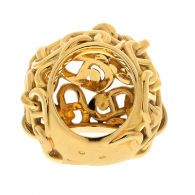  Herm s HERMES 18K YELLOW GOLD CHA NE DANCRE DOME COCKTAIL RING