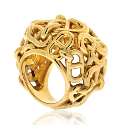 Herm s HERMES 18K YELLOW GOLD CHA NE DANCRE DOME COCKTAIL RING